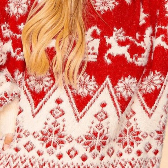 Christmas Reindeer Embroidery Sweater - Cozy and Cute Holiday Sweater - Picture 2 of 6